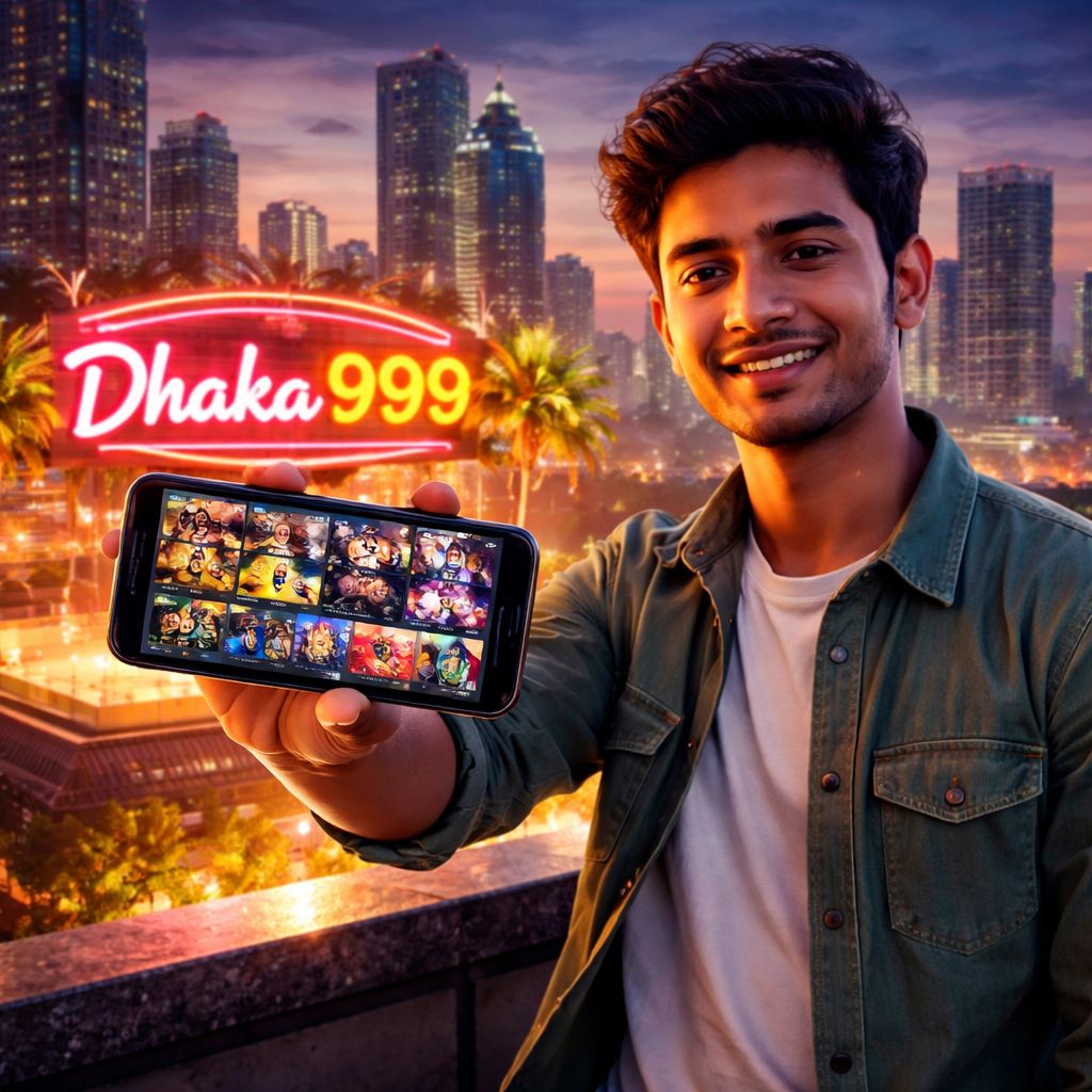 Dhaka999 অনলাইন গেমিং প্ল্যাটফর্ম যা ক্যাসিনো লবি, লাইভ ডিলার রুম এবং বাংলাদেশি খেলোয়াড়দের জন্য BDT পেমেন্ট আইকন দেখাচ্ছে