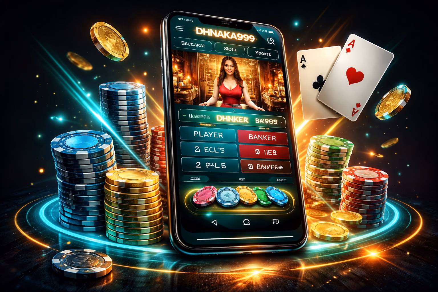 Dhaka999 Android app showing casino lobby and secure account panel for Bangladesh players